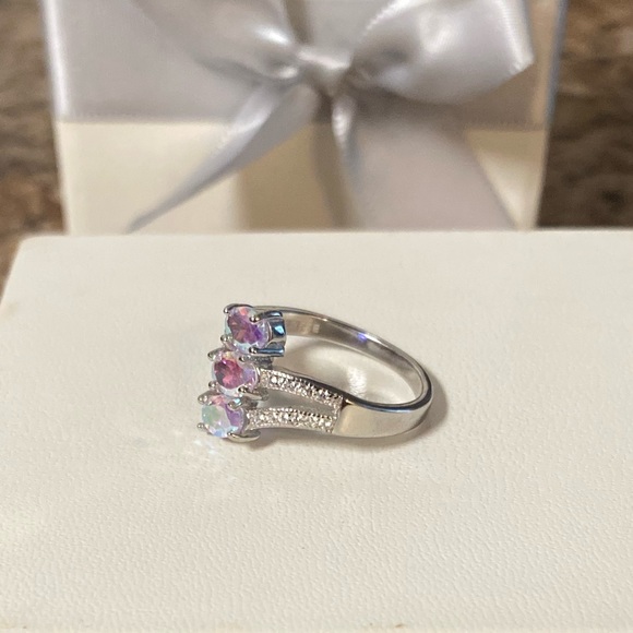 Aurora Borealis Crystal Frost White Stone Cubic Zirconia Sterling Silver Ring 8 - Picture 3 of 13